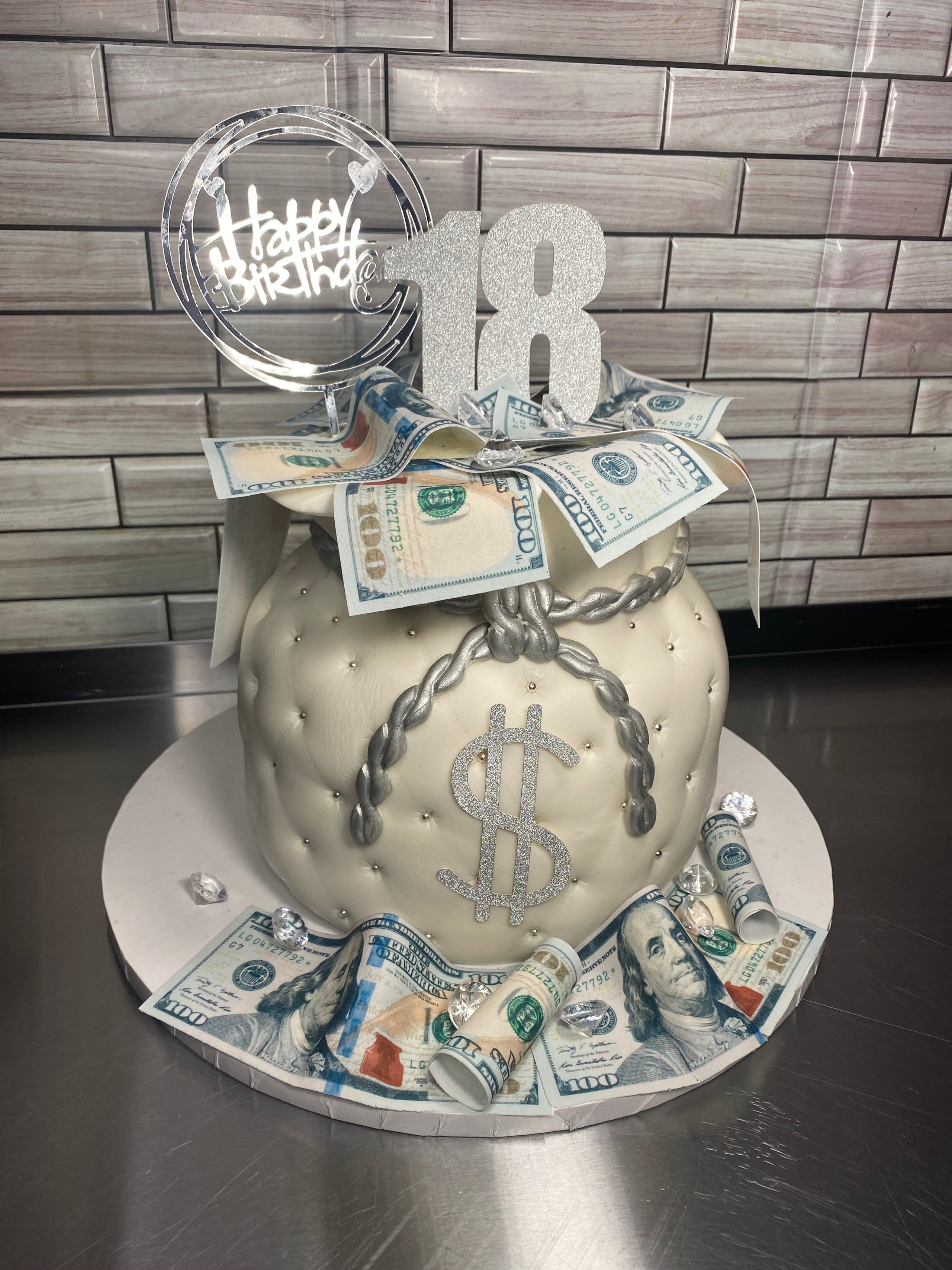 Money Pulling Ombre Cake with Money and branded bag (Smooth